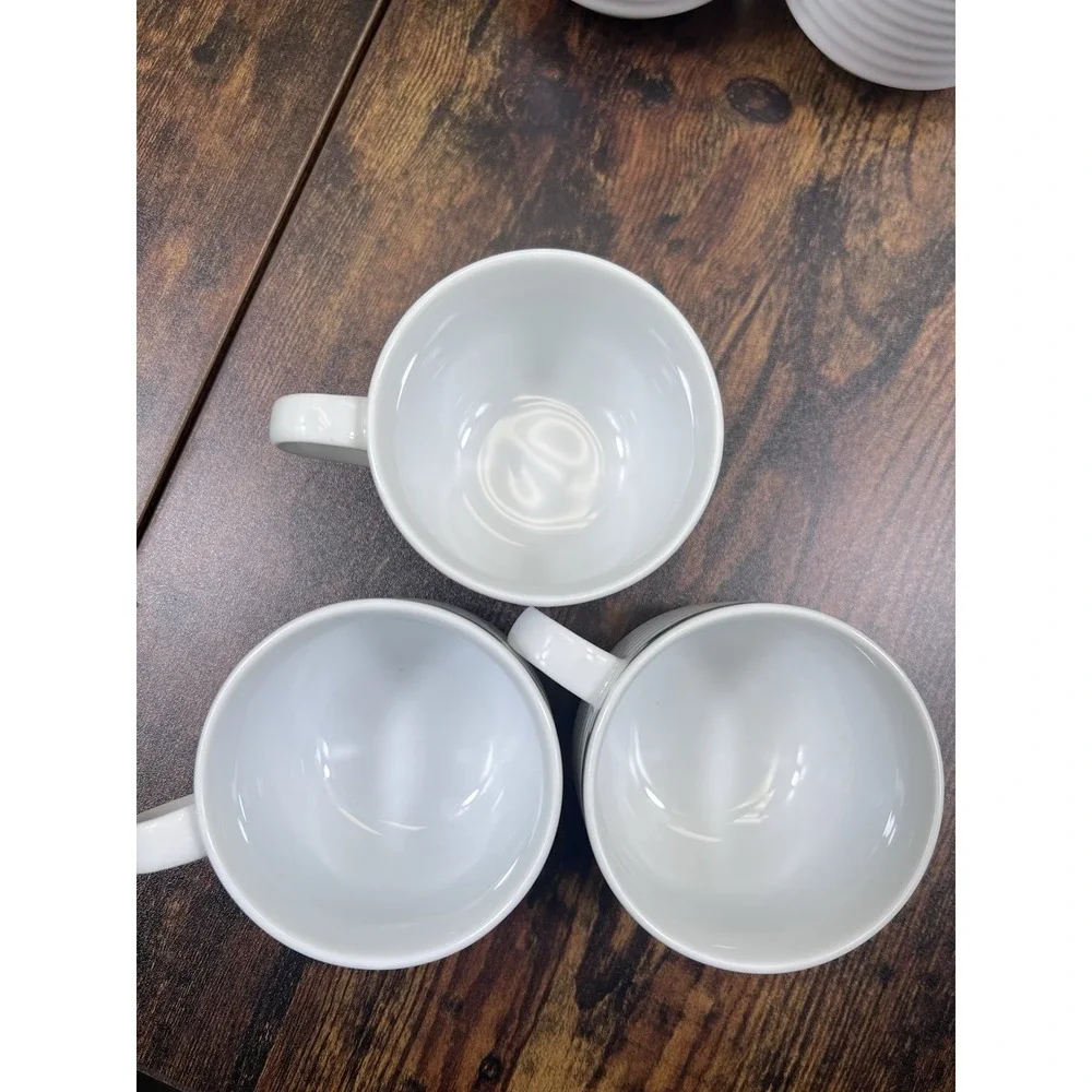 Lot Of 9 Contemporary Noritake Tea Cups Arctic Green Ribbed Very Nice